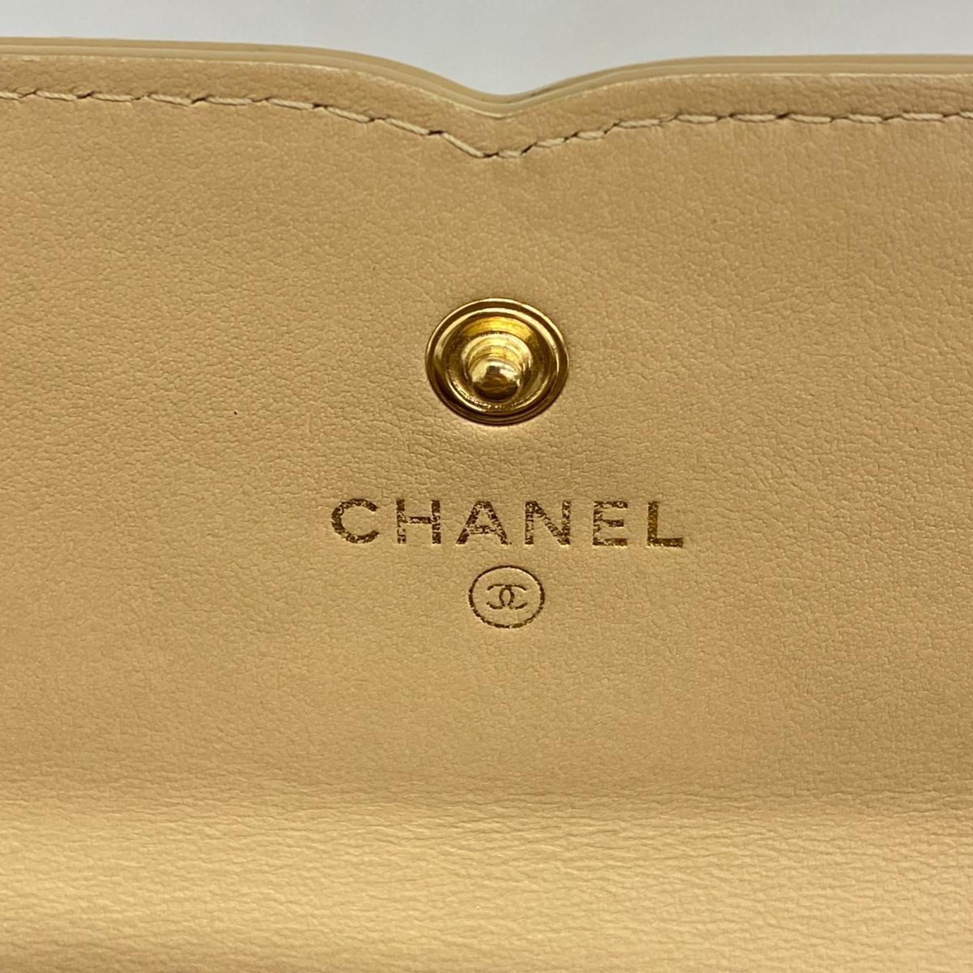 Chanel Long Wallet Filigree Caviar Skin Beige Women's