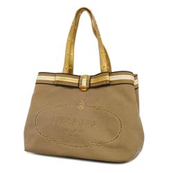 Prada Tote Bag Canvas Khaki Gold Women's