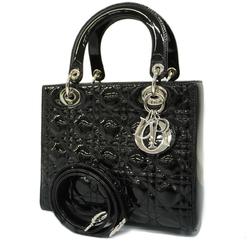 Christian Dior Handbag Cannage Lady Enamel Black Women's