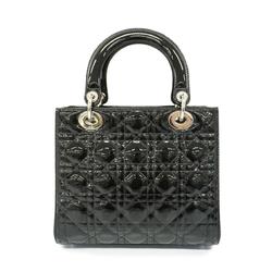 Christian Dior Handbag Cannage Lady Enamel Black Women's