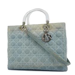 Christian Dior Handbag Cannage Lady Denim Light Blue Women's