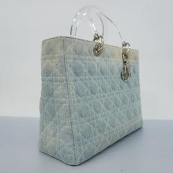 Christian Dior Handbag Cannage Lady Denim Light Blue Women's