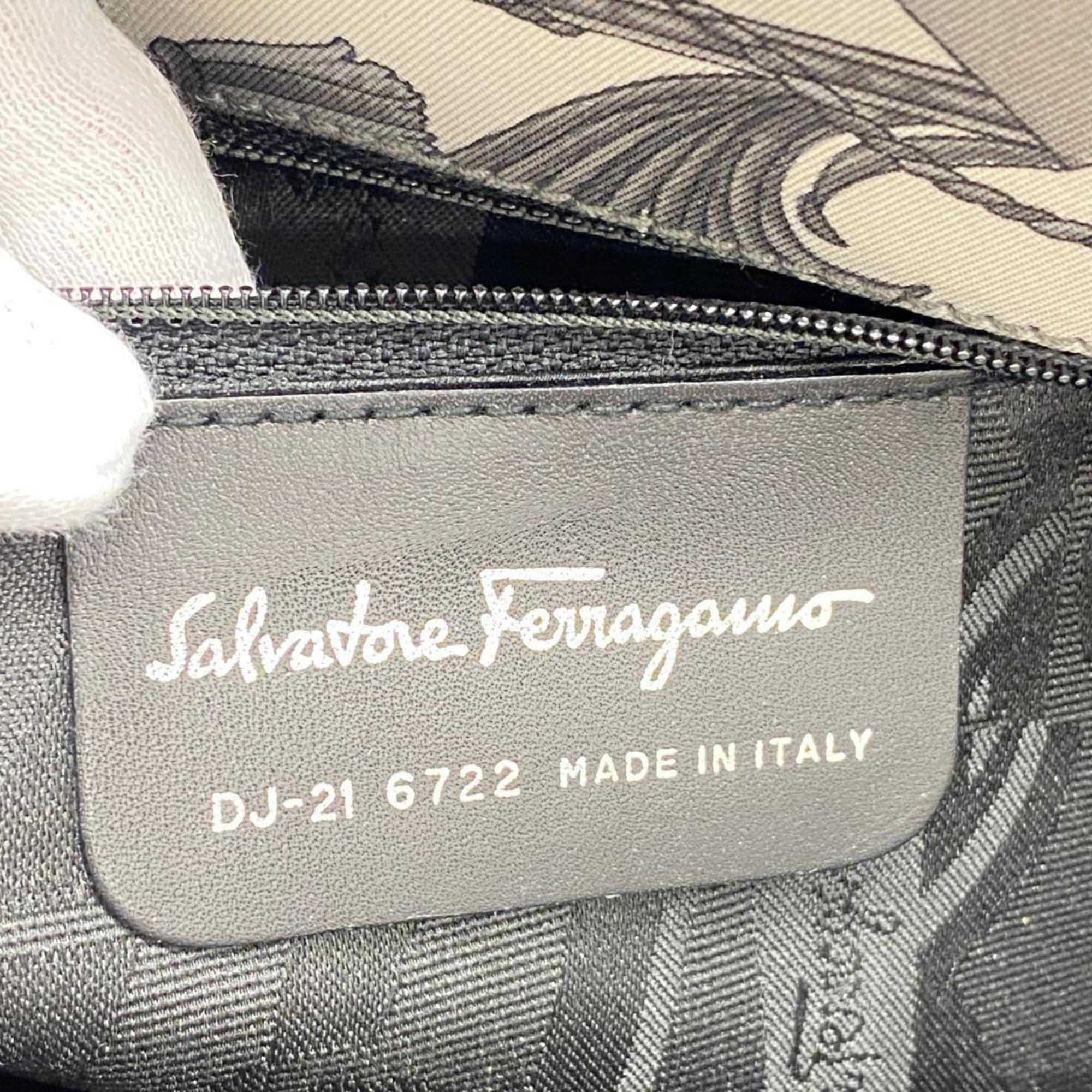 Salvatore Ferragamo handbag Gancini nylon enamel khaki grey black ladies