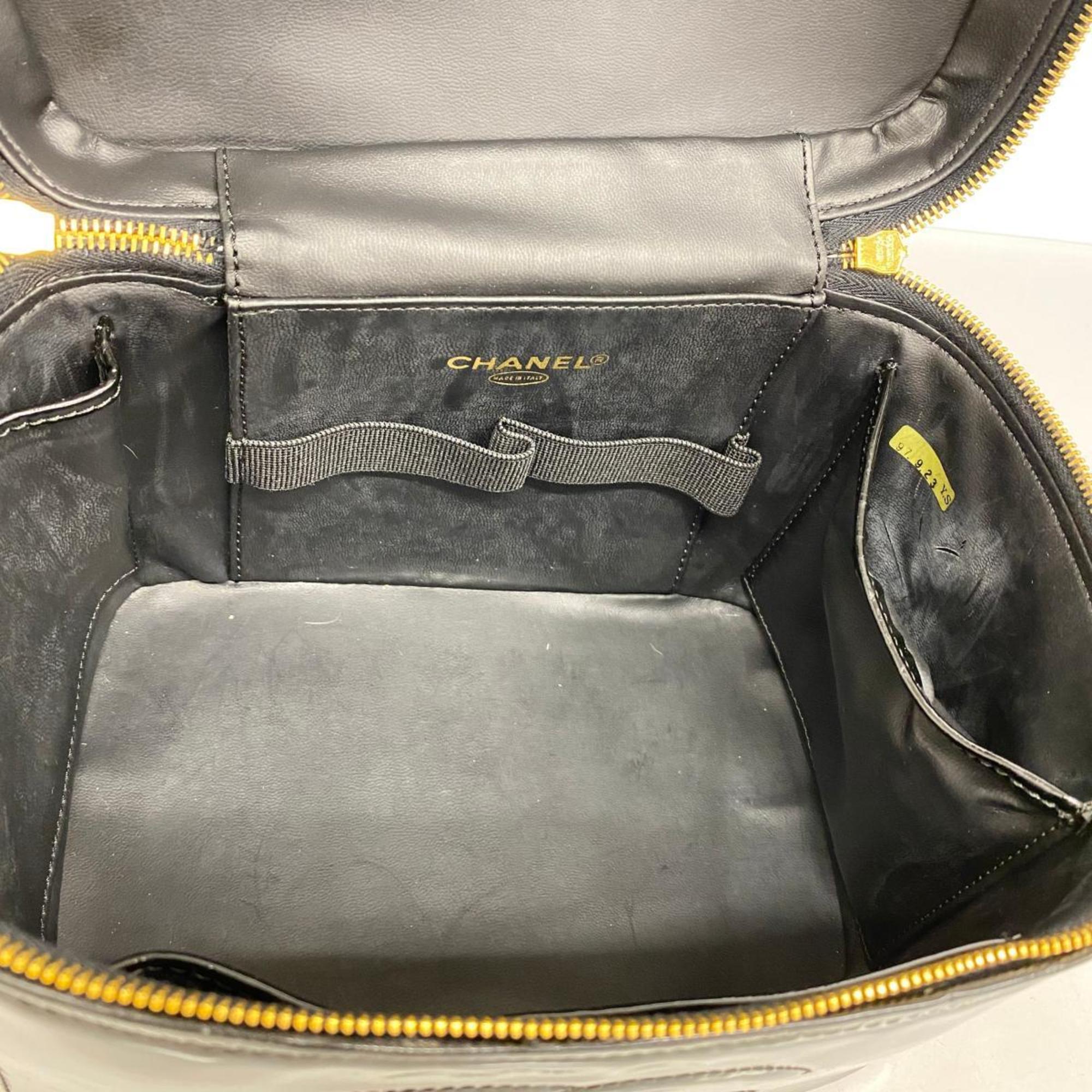 Chanel Vanity Bag Patent Leather Black Women's