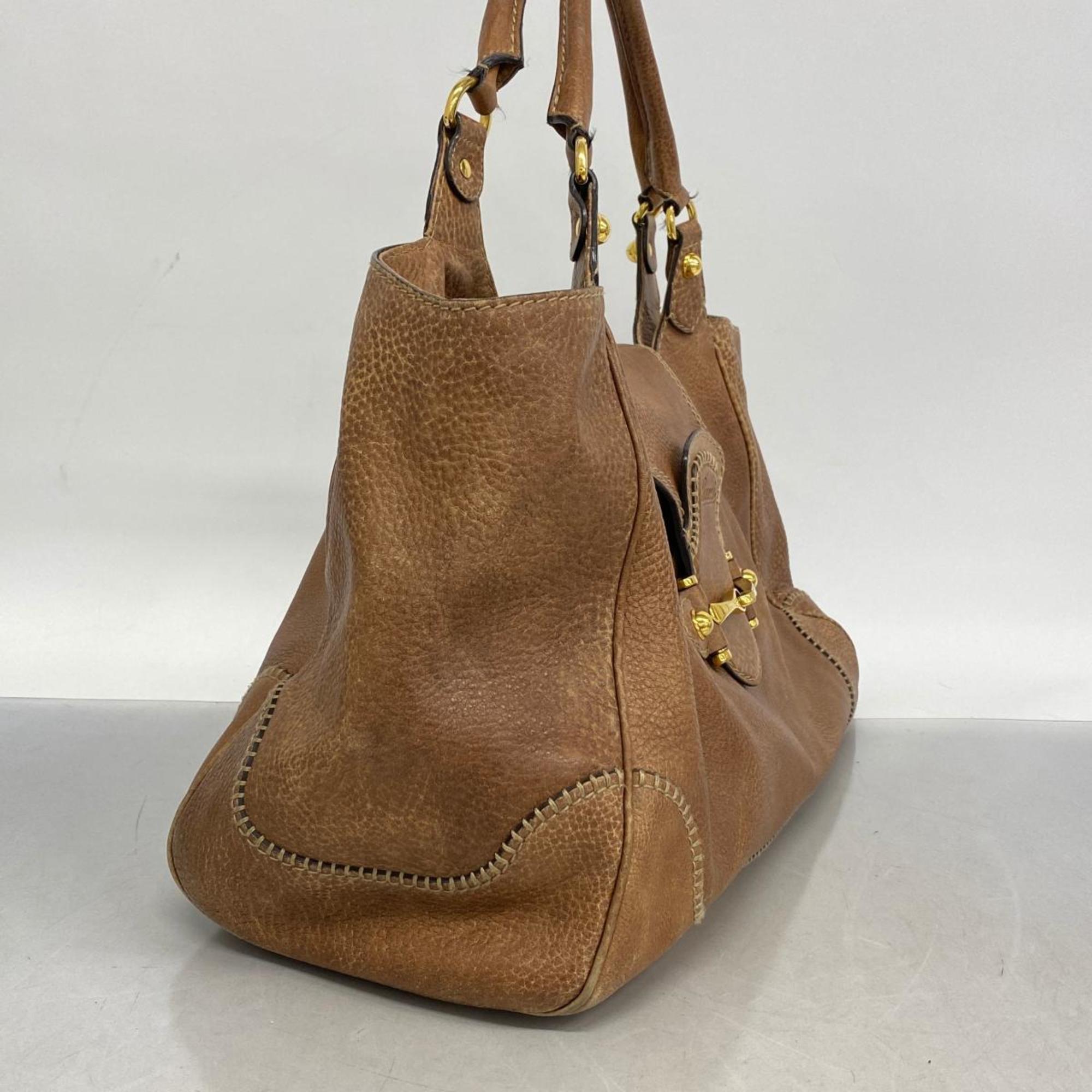 Gucci Tote Bag Horsebit 223950 Leather Brown Women's