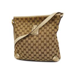 Gucci Shoulder Bag GG Canvas Abby 131326 Leather Ivory Brown Champagne Women's