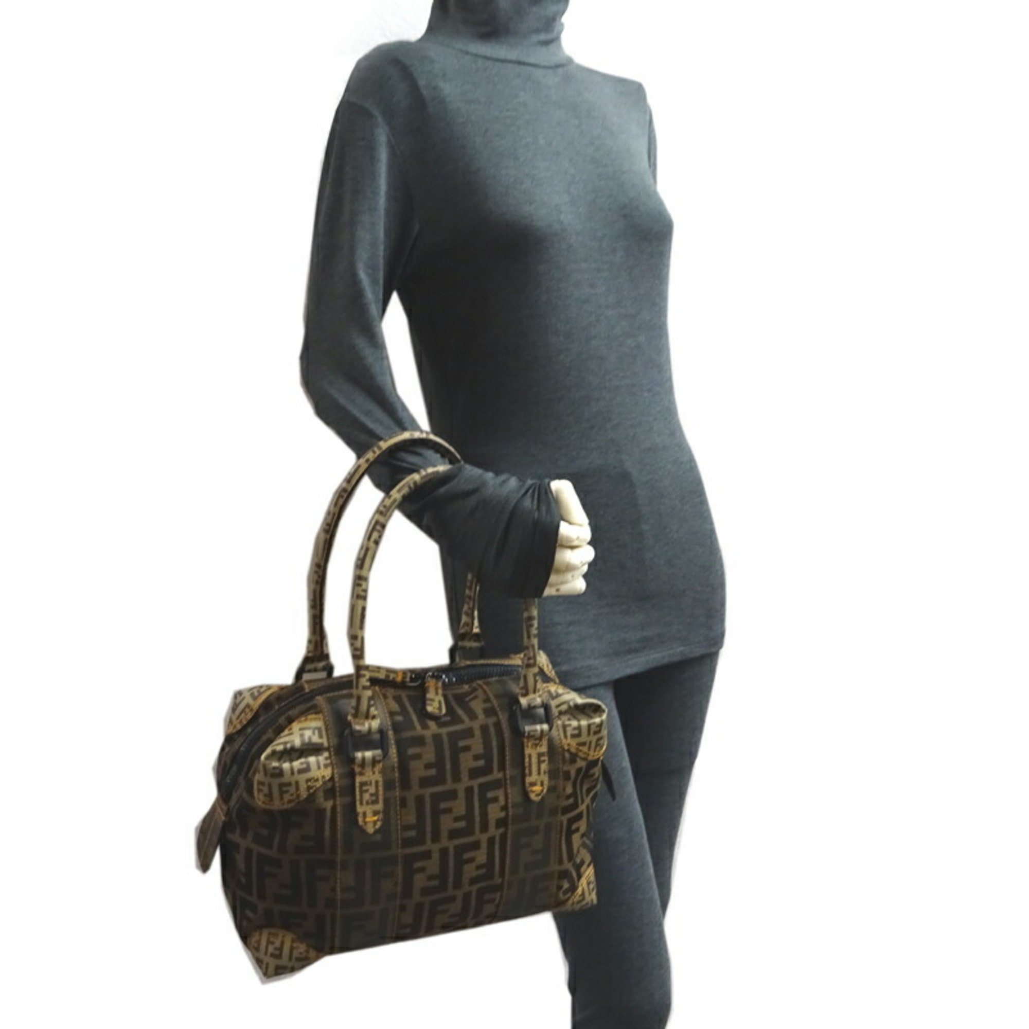 Fendi Zucca Boston Bag Women's Handbag 8BL095 Coated Canvas Brown
