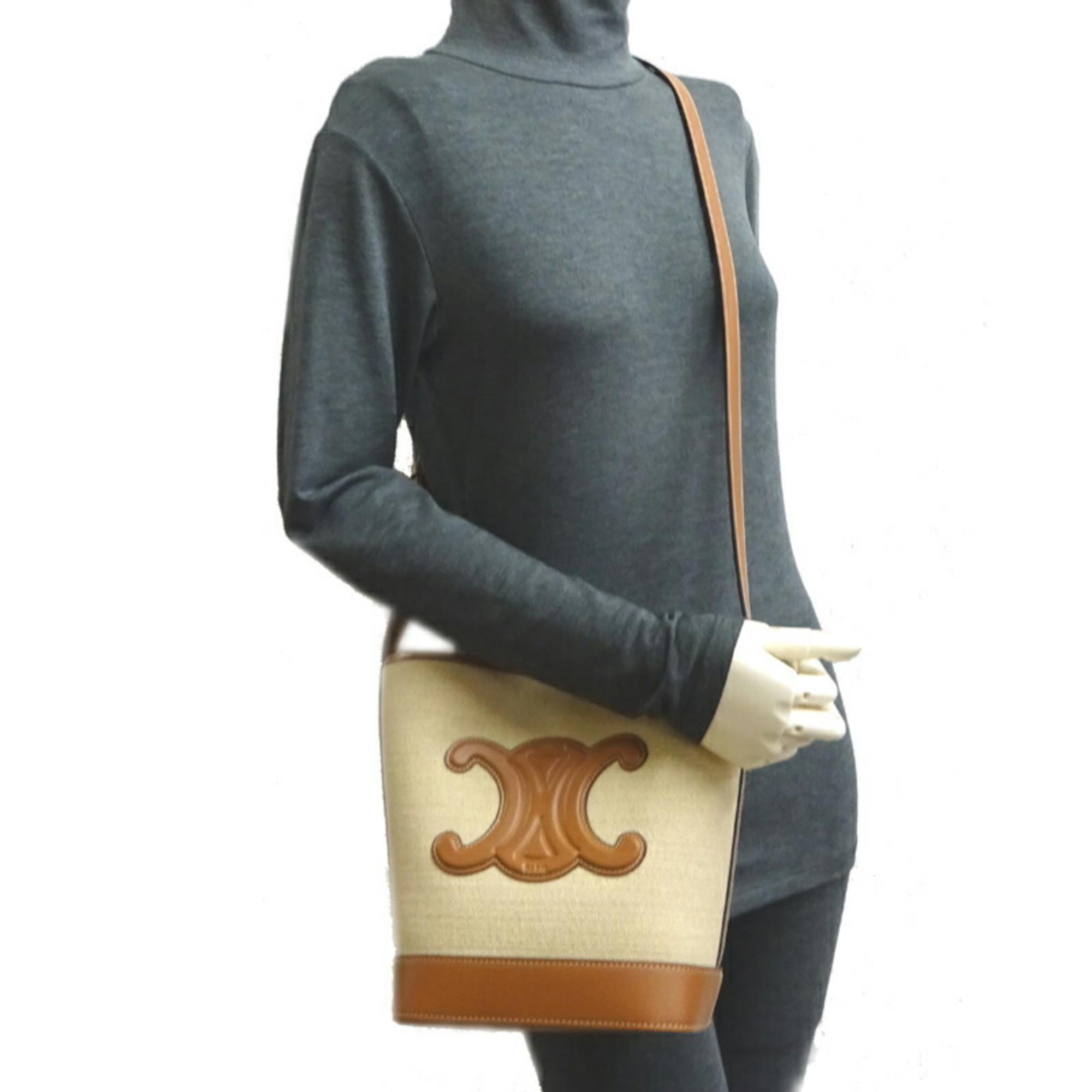 Celine Triomphe Bucket Women's Shoulder Bag Leather Natural