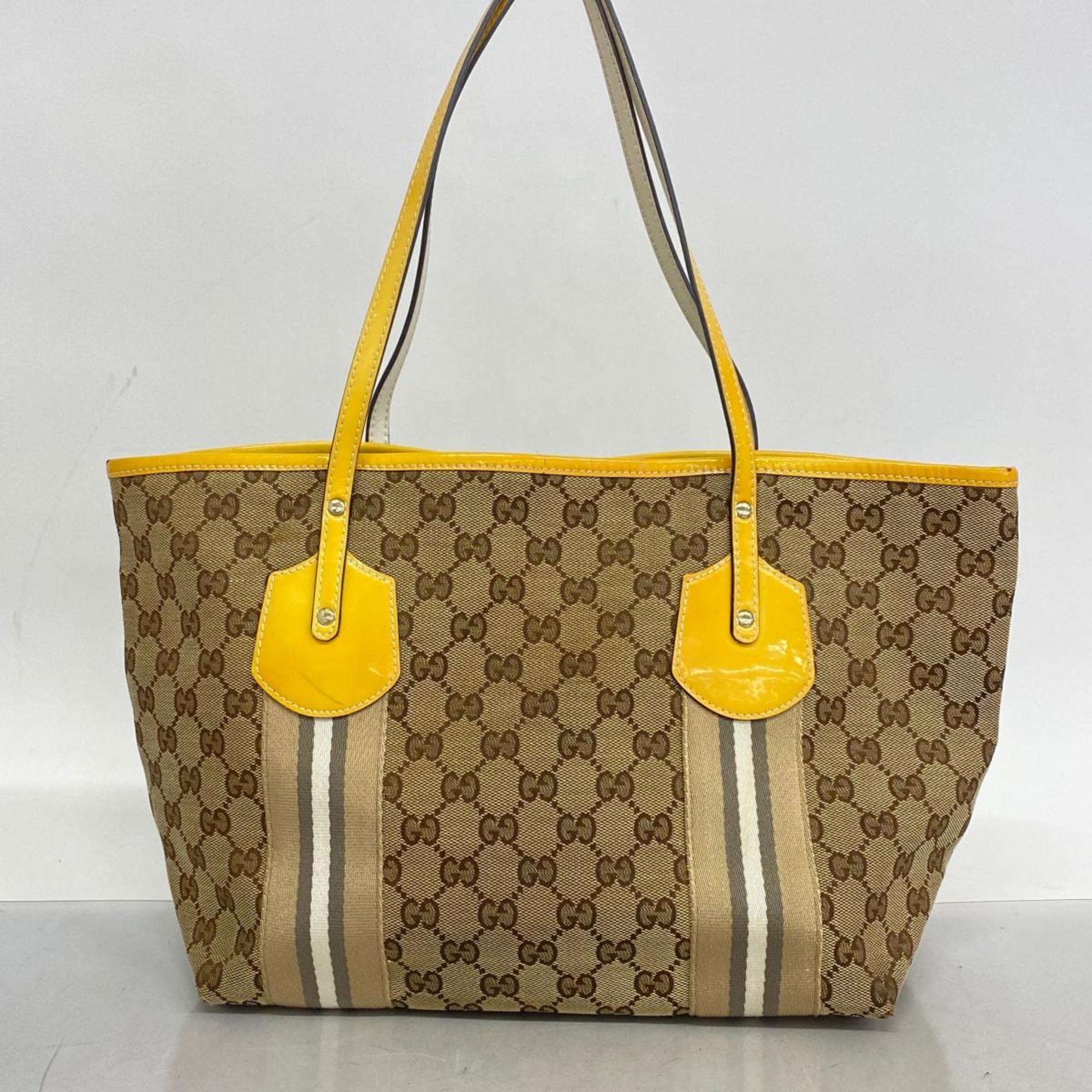 Gucci Tote Bag GG Canvas 211971 Brown Yellow Champagne Women's