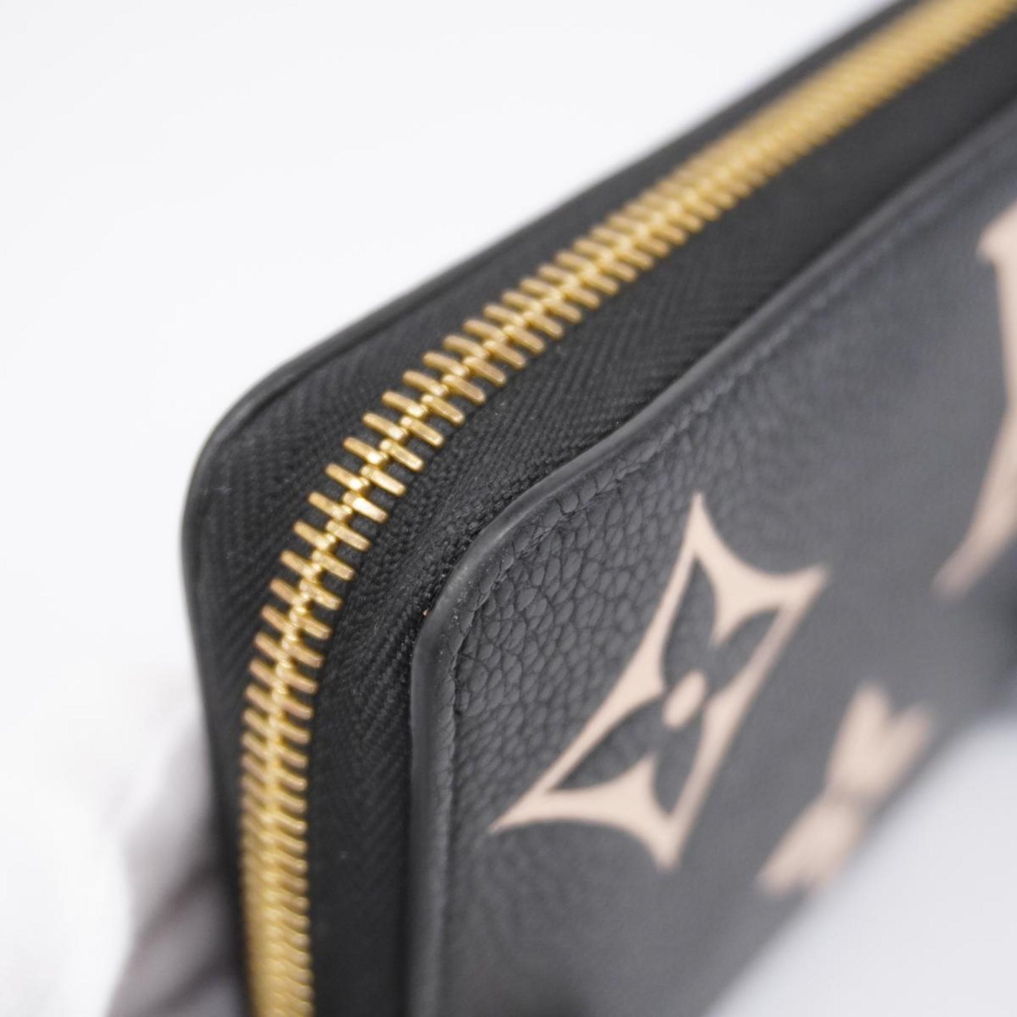 Louis Vuitton Long Wallet Monogram Empreinte Zippy M80481 Black Beige Women's