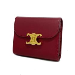 Celine Tri-fold Wallet Triomphe Leather Red Women's