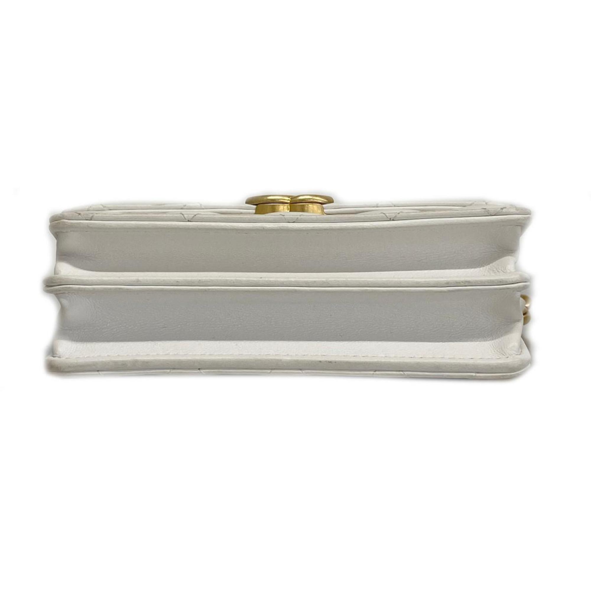 Chanel Shoulder Wallet Matelasse Chain Lambskin White Women's