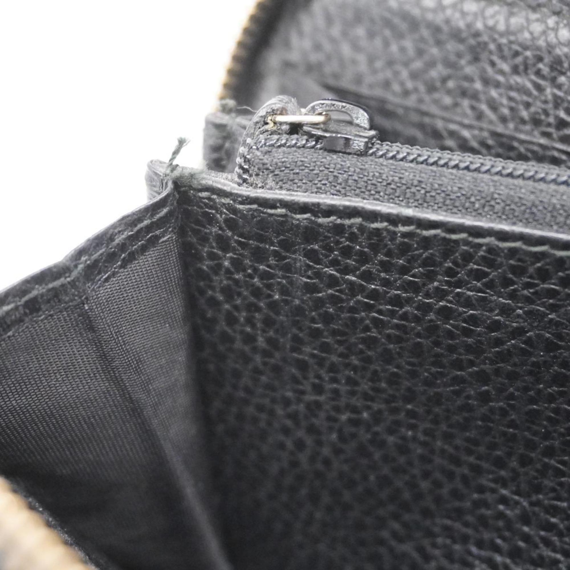Gucci Long Wallet Interlocking G 449347 Leather Black Champagne Men's