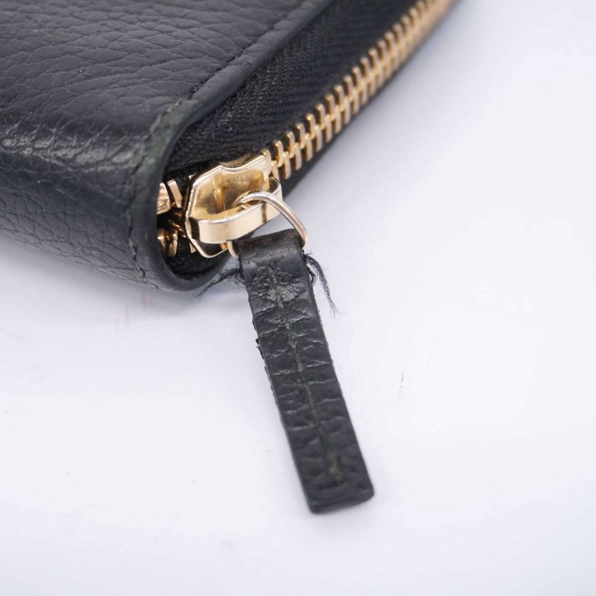 Gucci Long Wallet Interlocking G 449347 Leather Black Champagne Men's