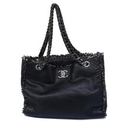 Chanel Tote Bag Leather Tweed Black Women's