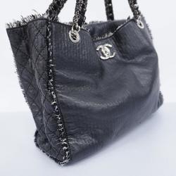 Chanel Tote Bag Leather Tweed Black Women's