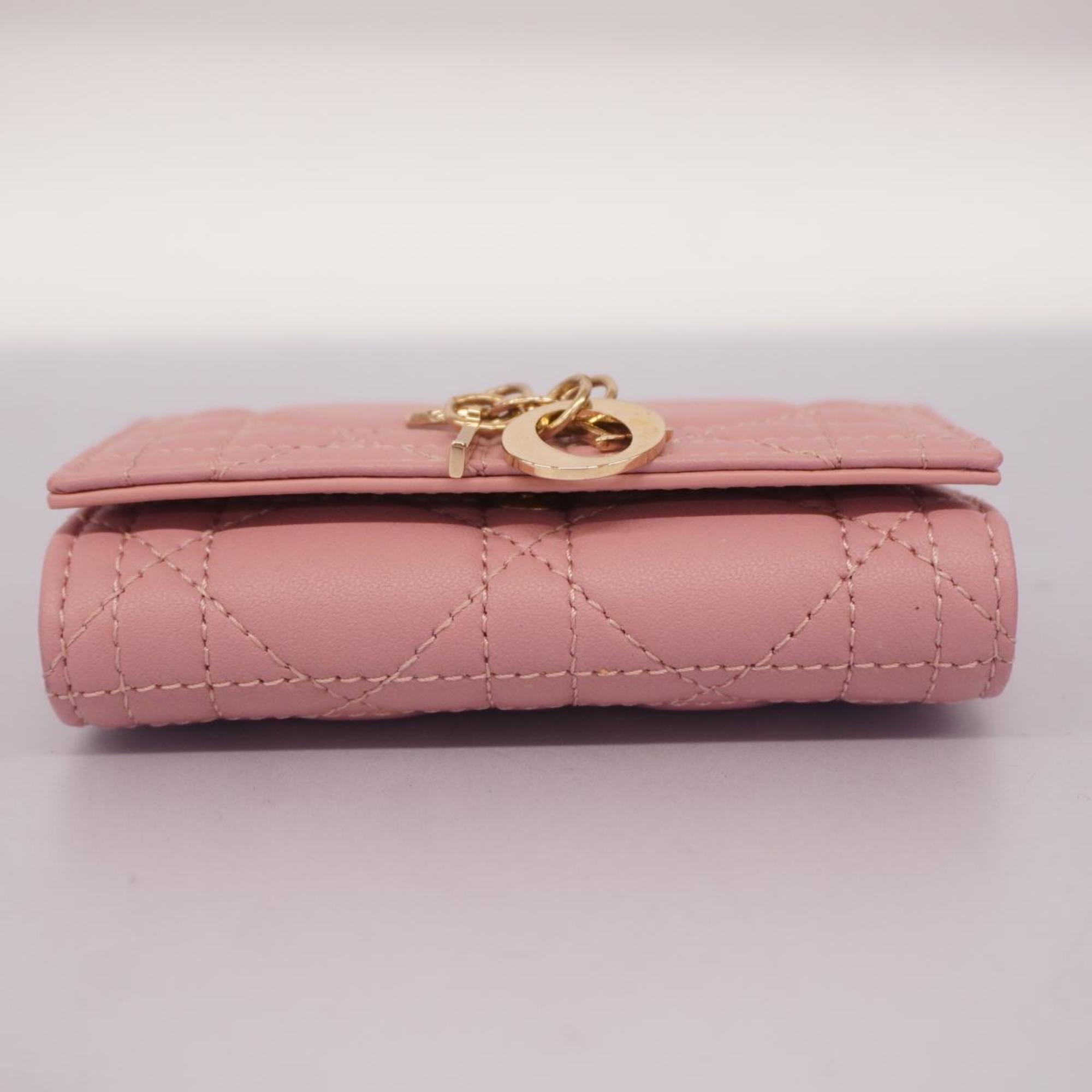 Christian Dior Key Case Cannage Leather Pink Champagne Women's
