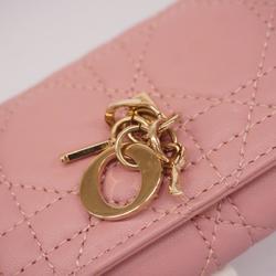 Christian Dior Key Case Cannage Leather Pink Champagne Women's
