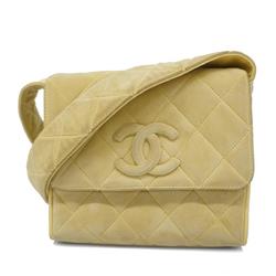 Chanel Shoulder Bag Matelasse Suede Yellow Women's