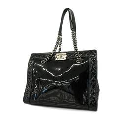 Chanel Shoulder Bag Boy Chain Patent Leather Black Women's