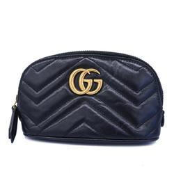 Gucci Pouch GG Marmont 625544 Leather Black Women's