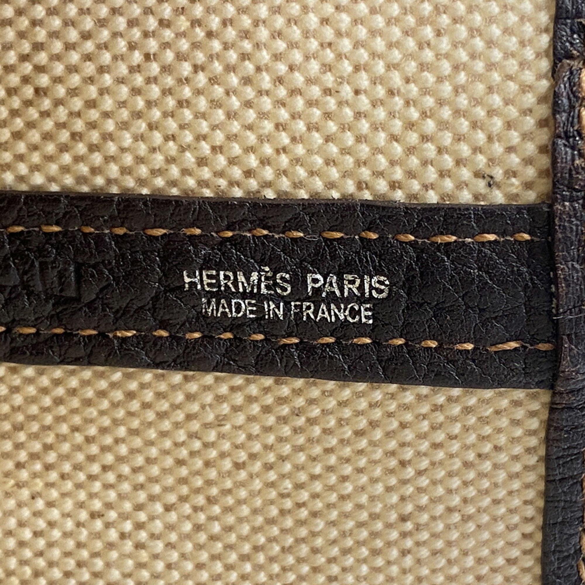 Hermes Tote Bag Garden MM □I Engraved Toile H Brown Women's