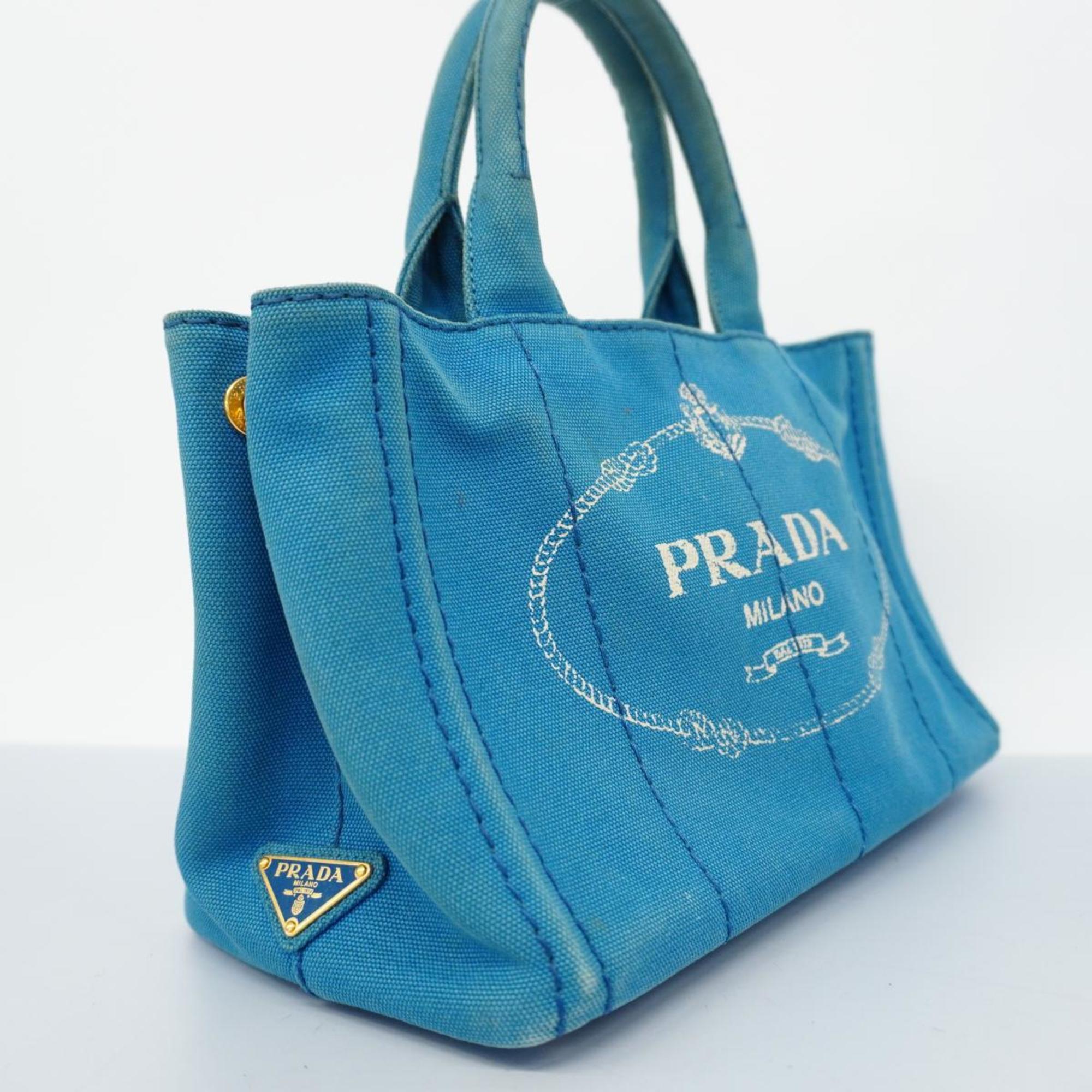 Prada handbag canapa canvas blue ladies