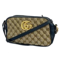 Gucci Shoulder Bag GG Canvas Marmont 447632 Black Beige Women's