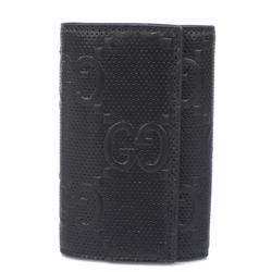 Gucci Key Case GG Embossed 625565 Leather Black Men's