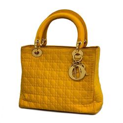 Christian Dior Handbag Cannage Lady Nylon Yellow Women's