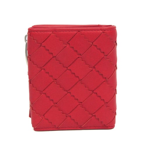 Bottega Veneta Intrecciato Zigzag 629563 Women's Leather Wallet (tri-fold) Red Color