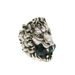 Gucci Lion Head Metal Crystal Band Ring Green,Silver