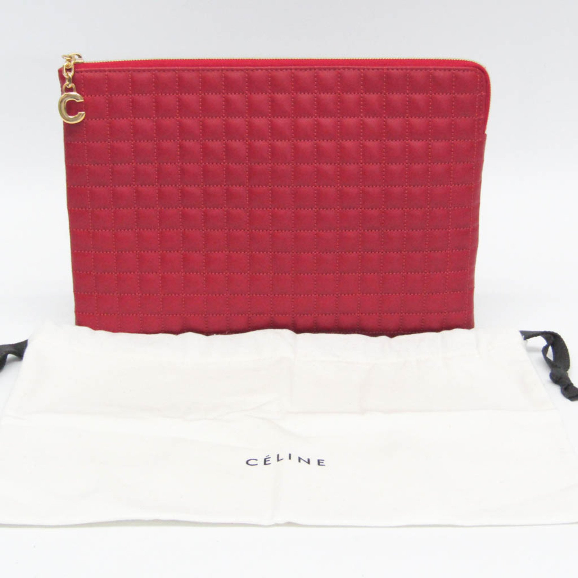 Celine C Charm 10B813BFL Women's Leather Clutch Bag,Pouch Red Color