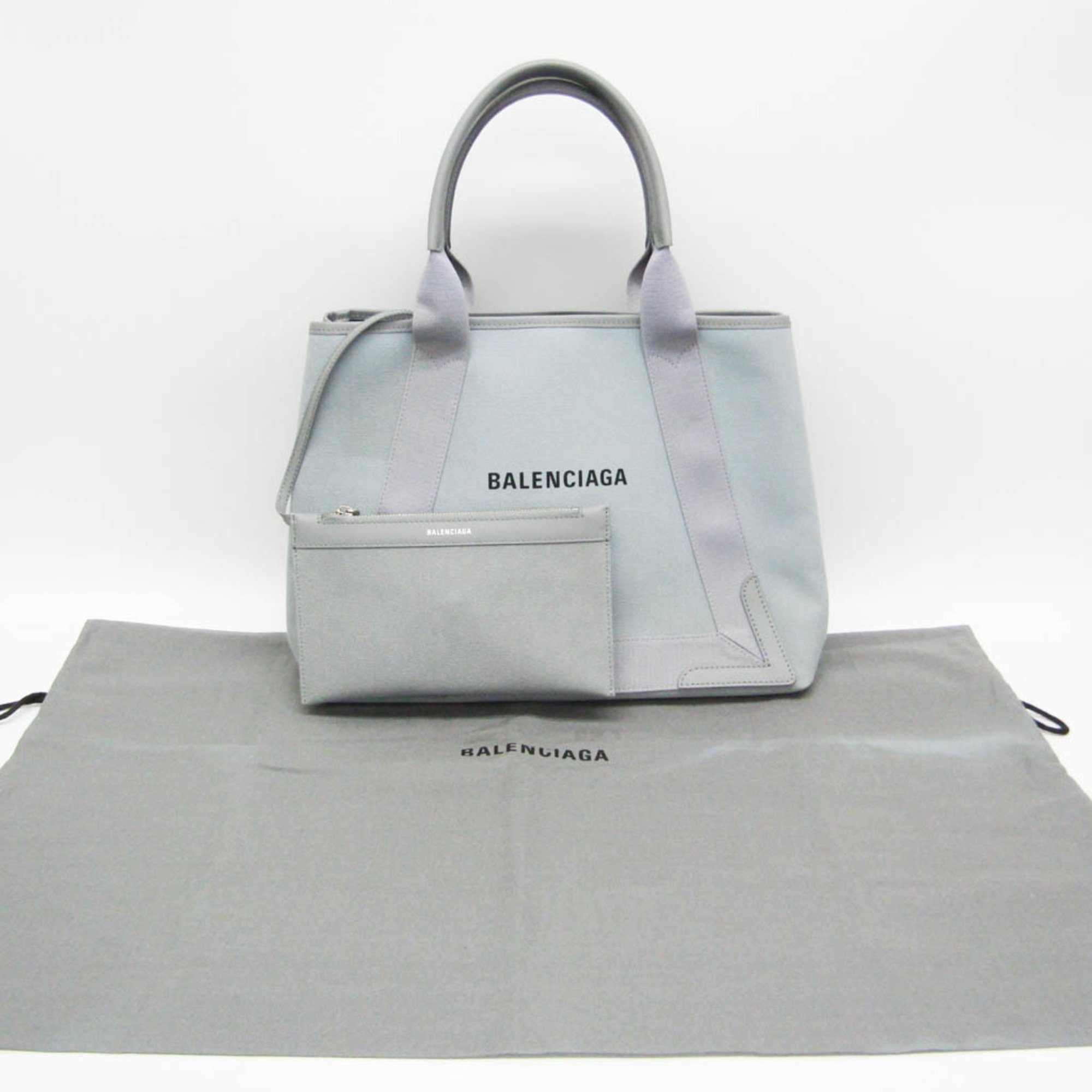 Balenciaga NAVY CABAS M 581292 Women's Leather,Canvas Tote Bag Light Blue Gray