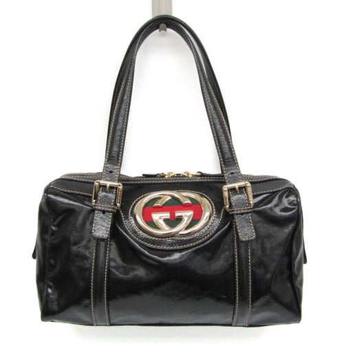 Gucci Double G Mini Boston 170009 Women's Leather,Leather Handbag Black