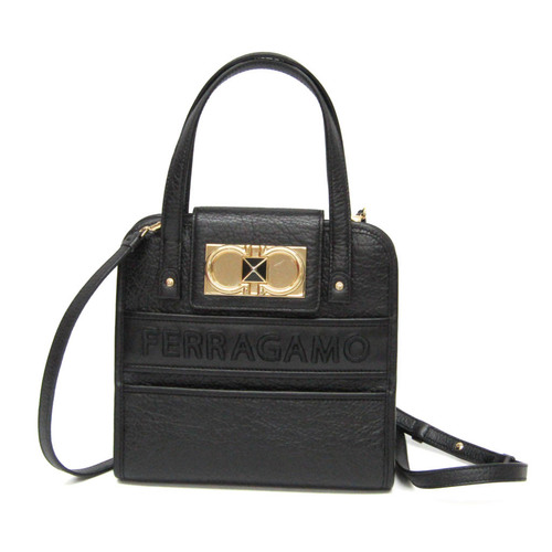 Salvatore Ferragamo Gancini AU-22 0395 Women's Leather Handbag,Shoulder Bag Black