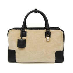 Loewe Amazona 35 352.99BA22 Women's Fur,Leather Handbag Black,Cream