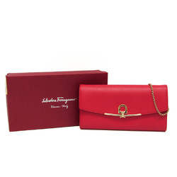 Salvatore Ferragamo Gancini AU-22 C278 Women's Leather Shoulder Bag Red Color