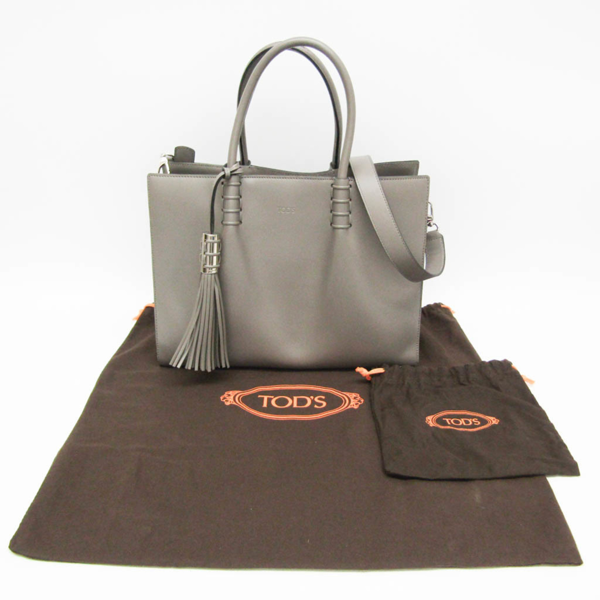 Tod's Tassel XBWLDMU0300PUPB413 Women's Leather Handbag,Shoulder Bag Gray