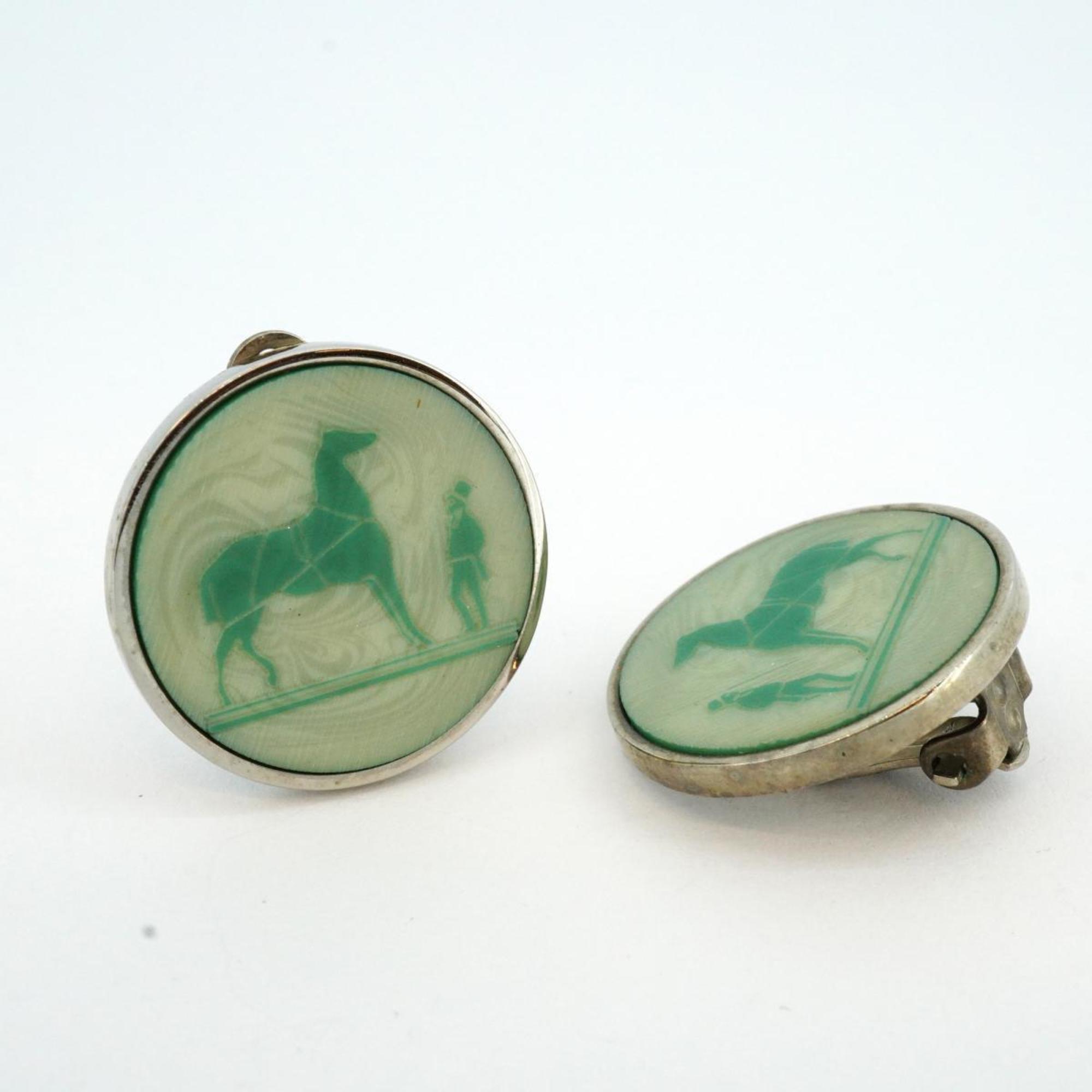 Hermes earrings, Corozo, metal, green, for women