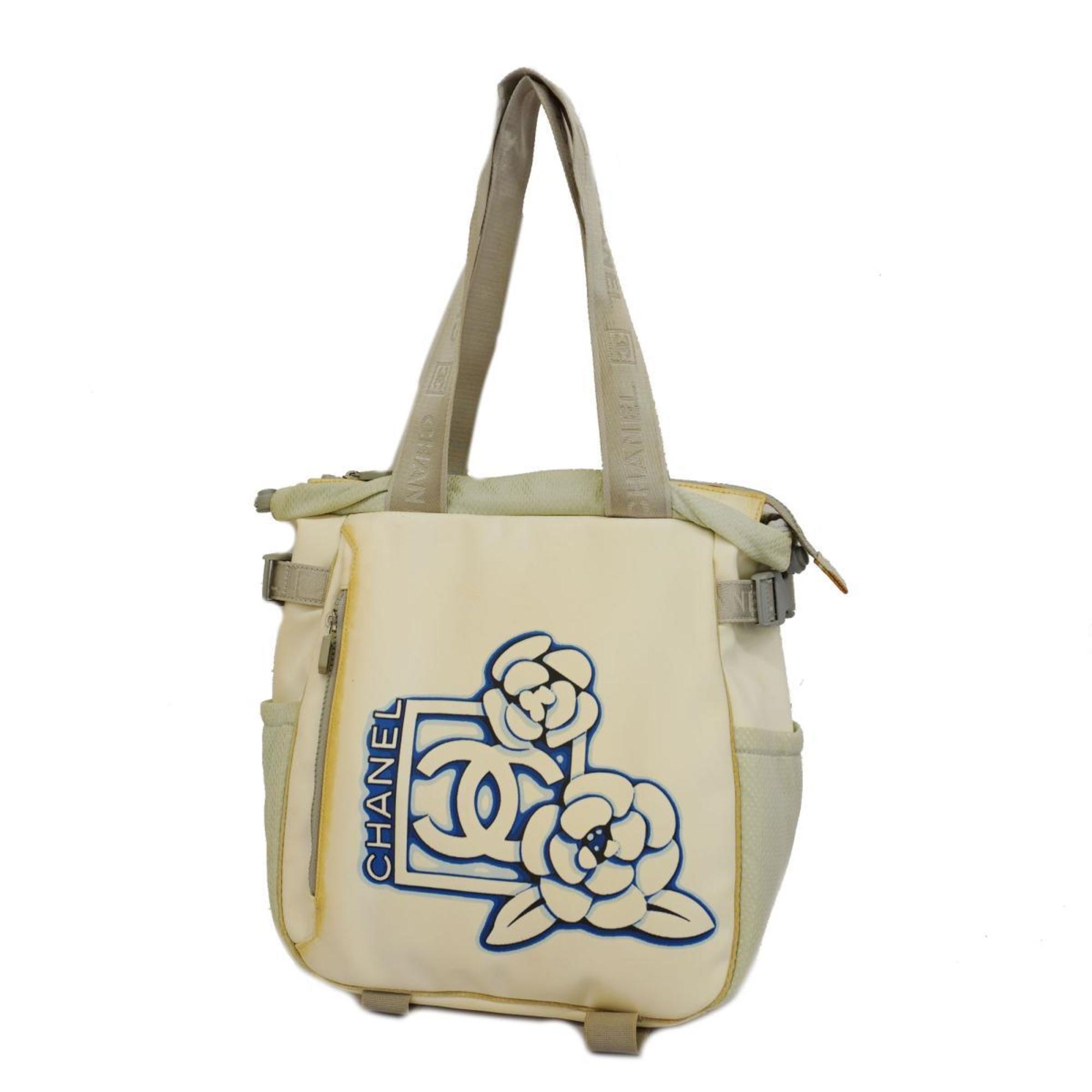 Chanel Tote Bag Sport Camellia Nylon White Women's