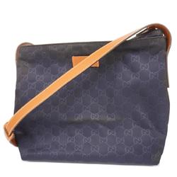Gucci Shoulder Bag GG Nylon 314529 Navy Brown Women's