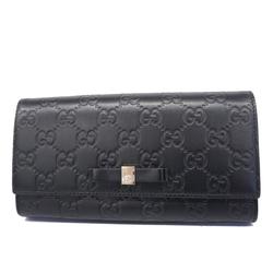 Gucci Long Wallet Guccissima 388679 Leather Black Champagne Women's