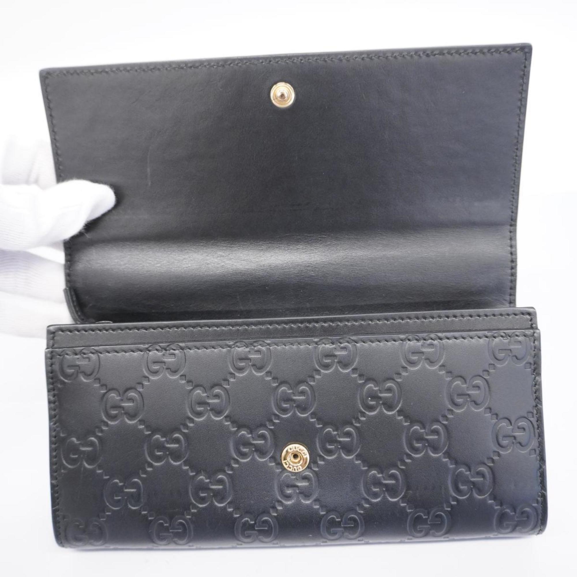 Gucci Long Wallet Guccissima 388679 Leather Black Champagne Women's