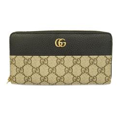 Gucci Long Wallet GG Marmont Supreme 456117 Leather Brown Black Women's