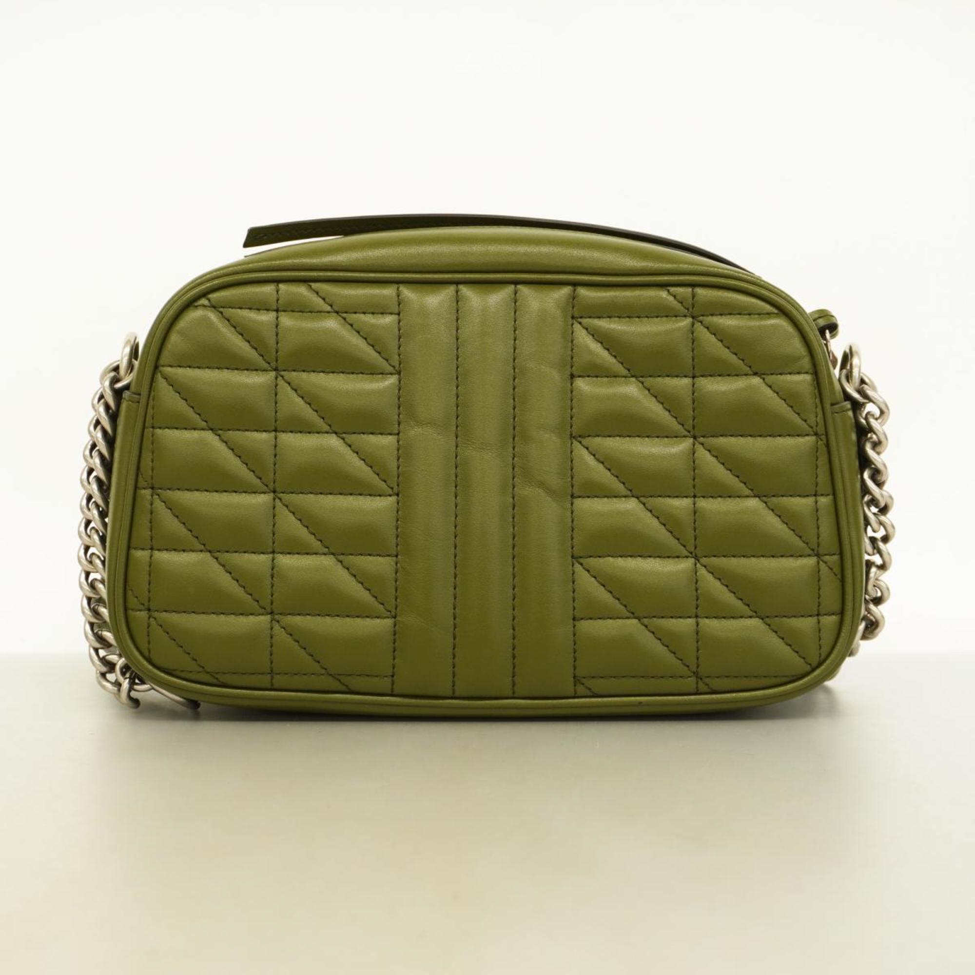 Gucci Shoulder Bag GG Marmont 447632 Leather Green Women's