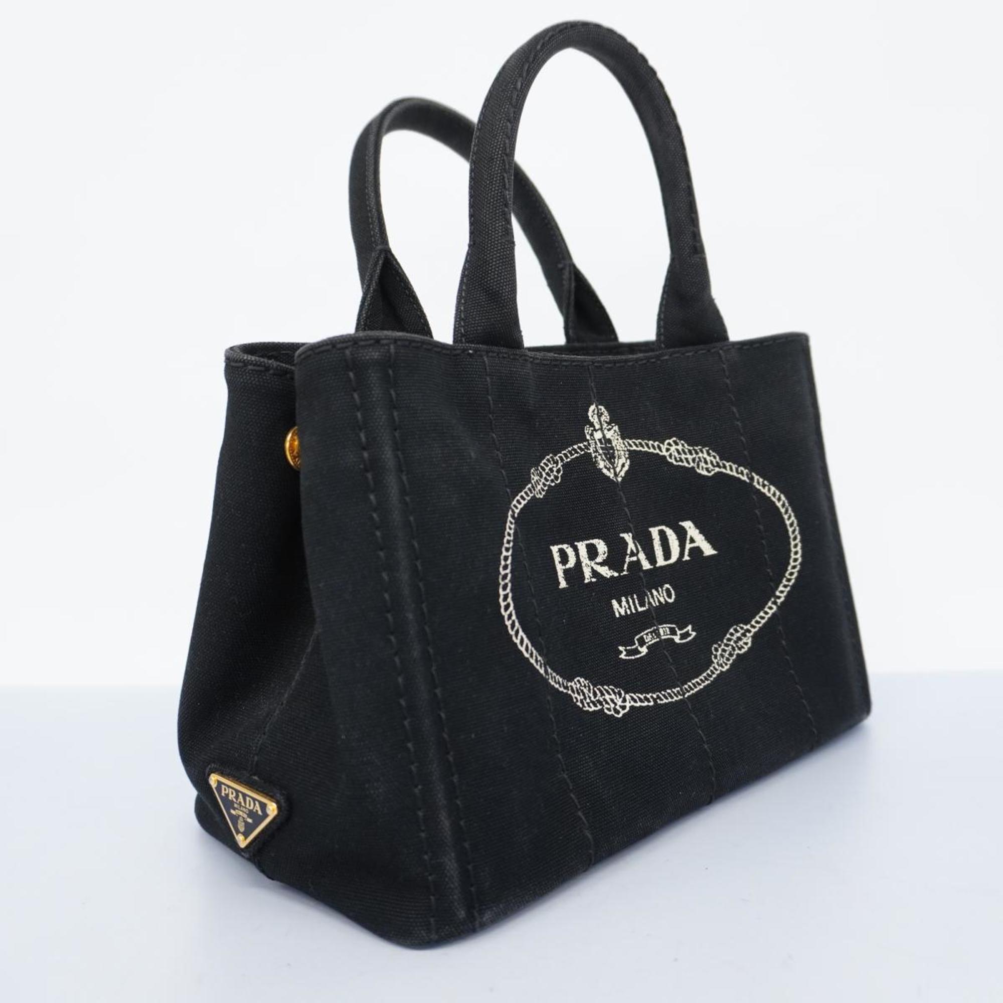 Prada Handbag Canapa Canvas Black Women's