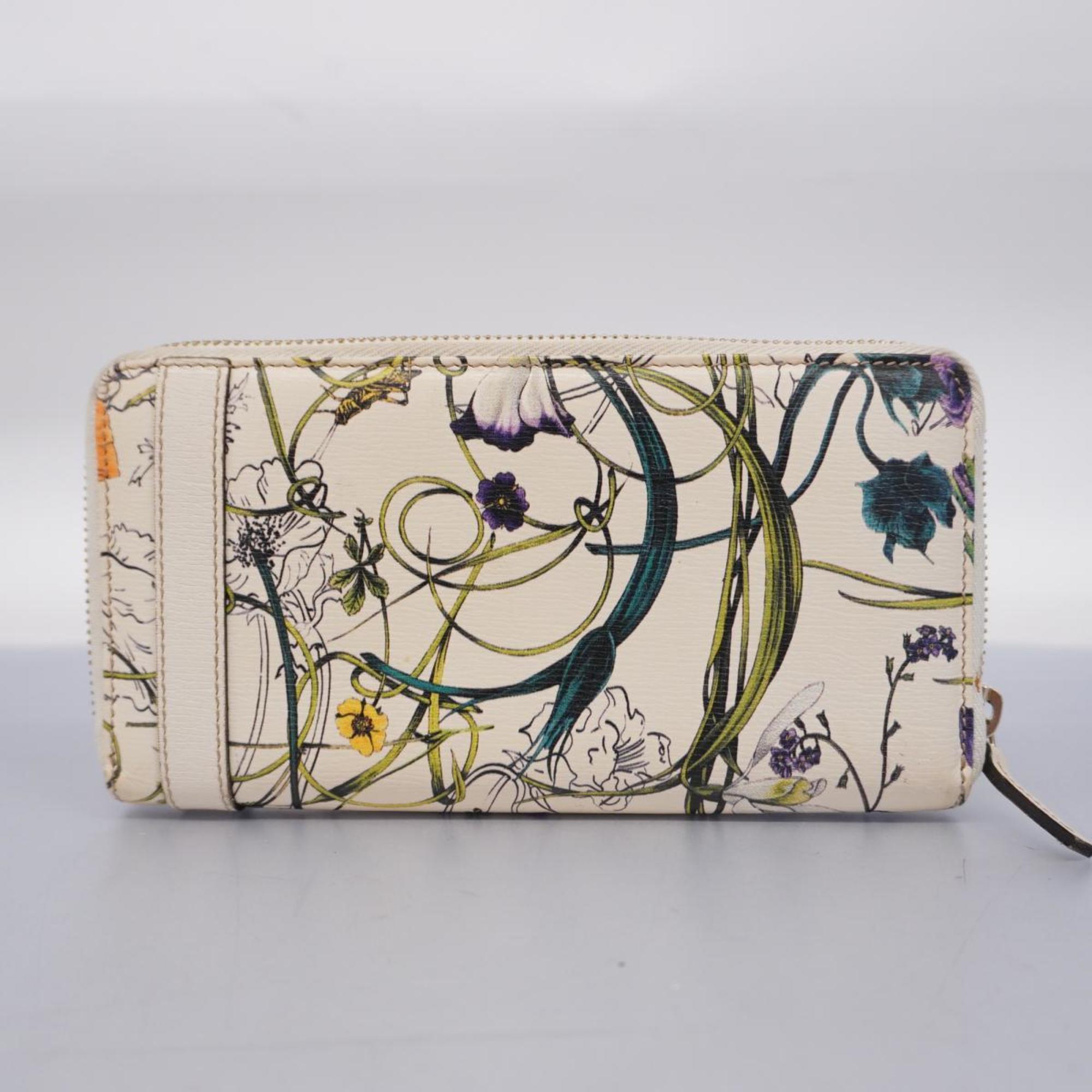 Gucci Flora Long Wallet 309758 Leather Ivory Multicolor Champagne Women's