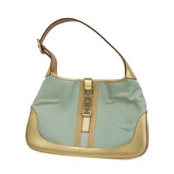 Gucci Handbag Jackie 001 3306 Nylon Canvas Leather Light Blue Gold Champagne Women's