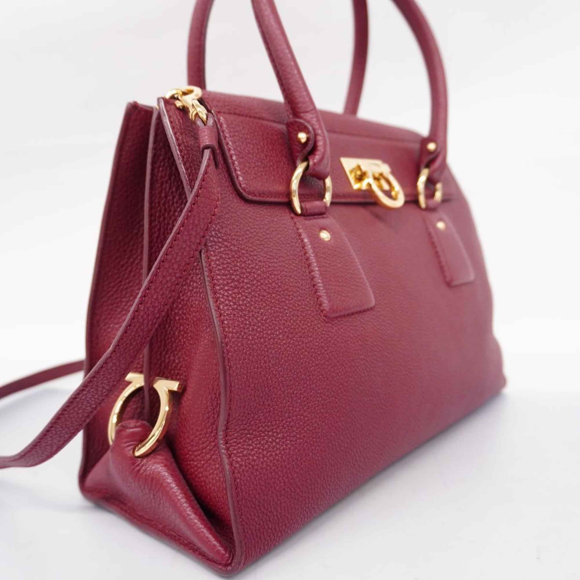 Salvatore Ferragamo Handbag Gancini Leather Bordeaux Women's